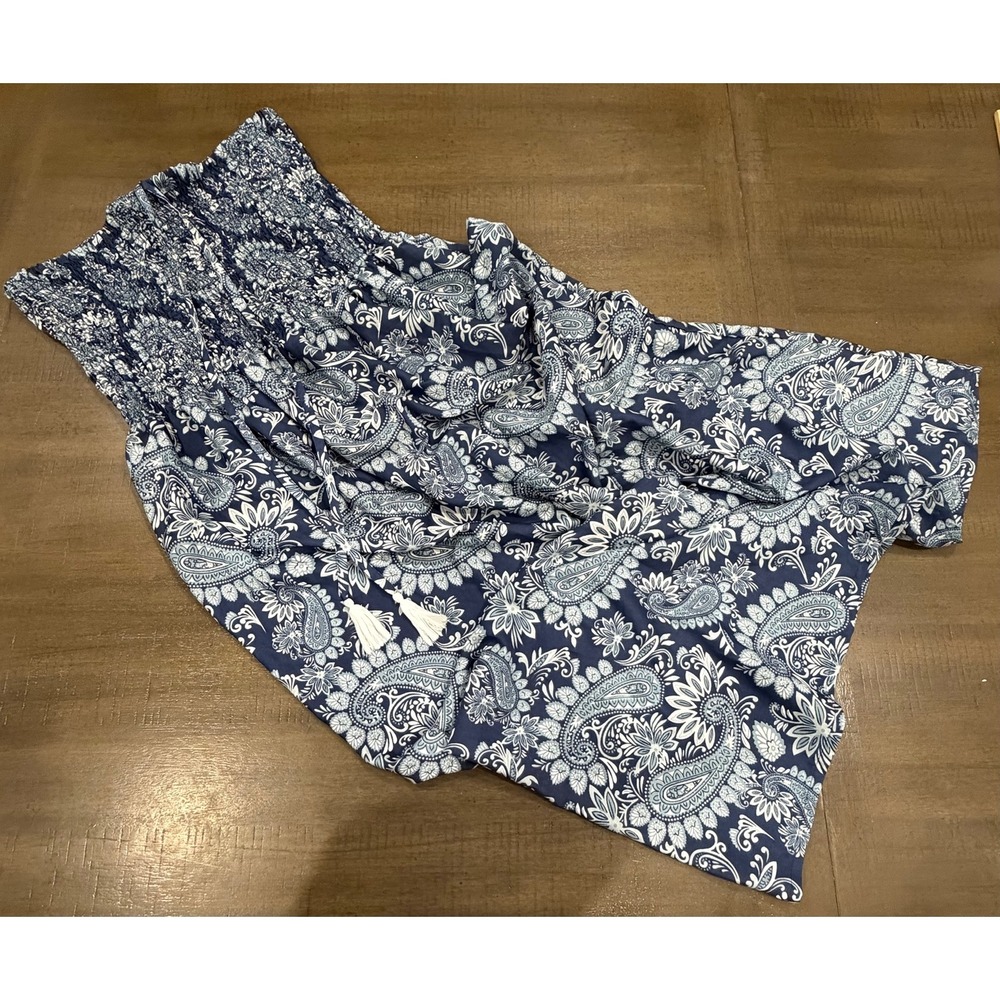 Gypsie Blu 1X Blue Floral Smocked Tube Maxi Dress Boho Strapless/Halter